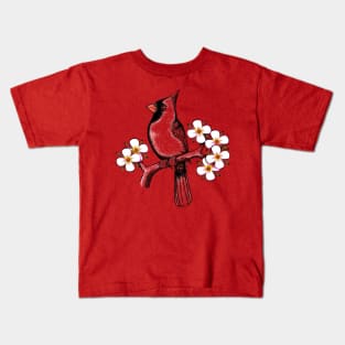 Red Cardinal dogwood flower North Carolina Virginia Kids T-Shirt